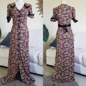 Vintage 70s/80s California Holiday Floral Print Maxi Button Dress
